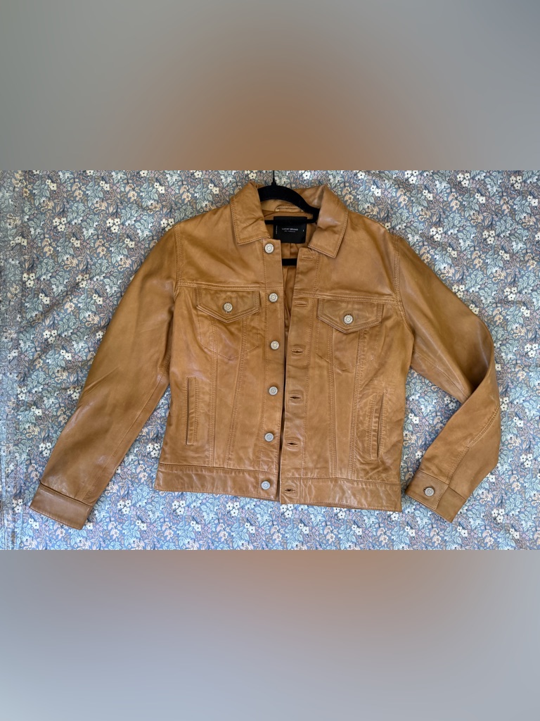 Lucky Brand Cognac Leather Trucker Jacket